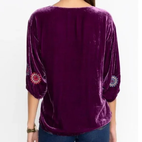 Johnny Was Nikkola Purple Velvet Boatneck Embroidered Blouse Size S - Picture 4 of 9